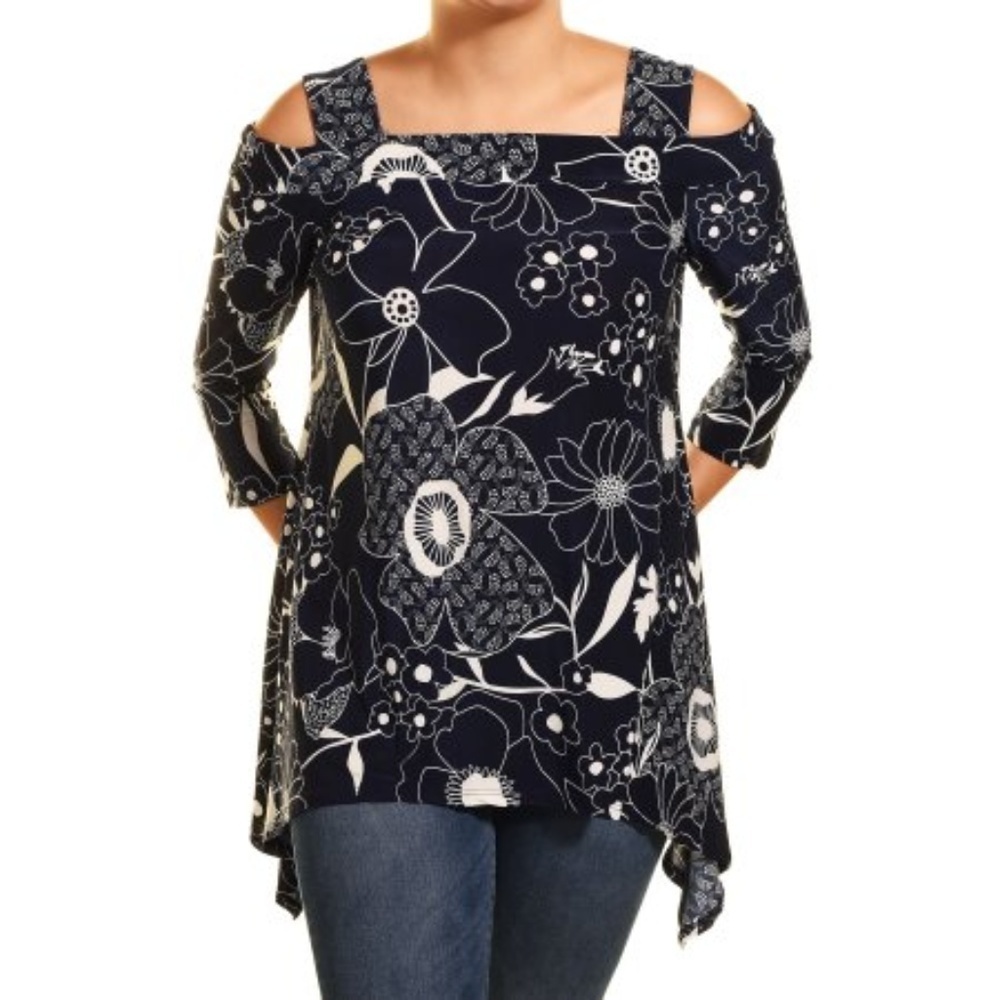 NWT Cold Shoulder Asymmetrical floral tunic top